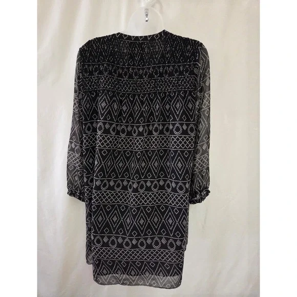 Madewell Black White Geometric Diamond Print Smocked Shift Dress Womens Small - Picture 3 of 5